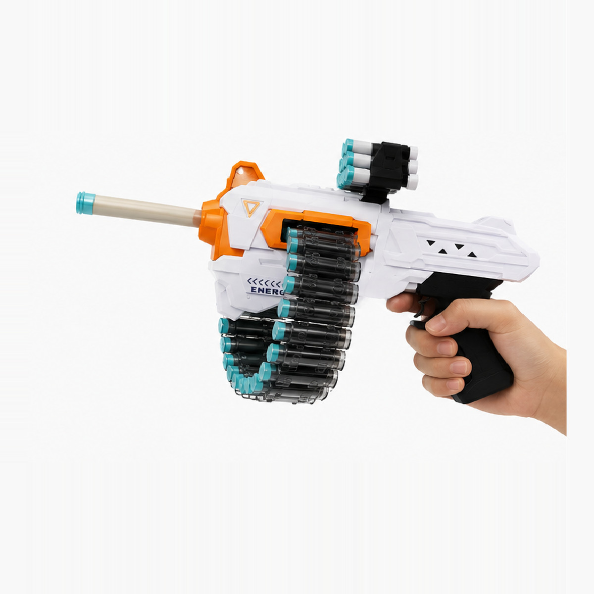 Child holding the Playstan 24-Round Soft Blaster