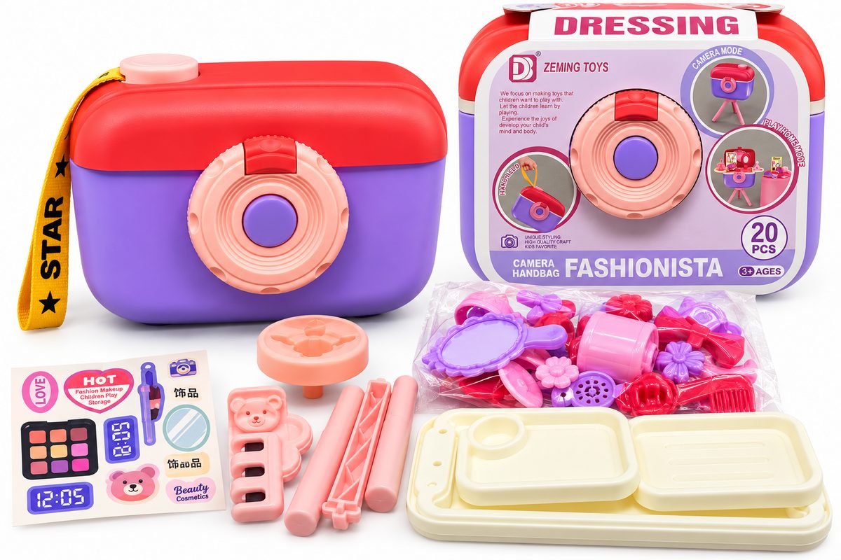 Fashionista Camera Handbag Pretend Makeup Set — 20 Pieces - Image 3