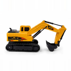 Playstan RC Excavator — yellow tracked digger with articulated arm and scoop