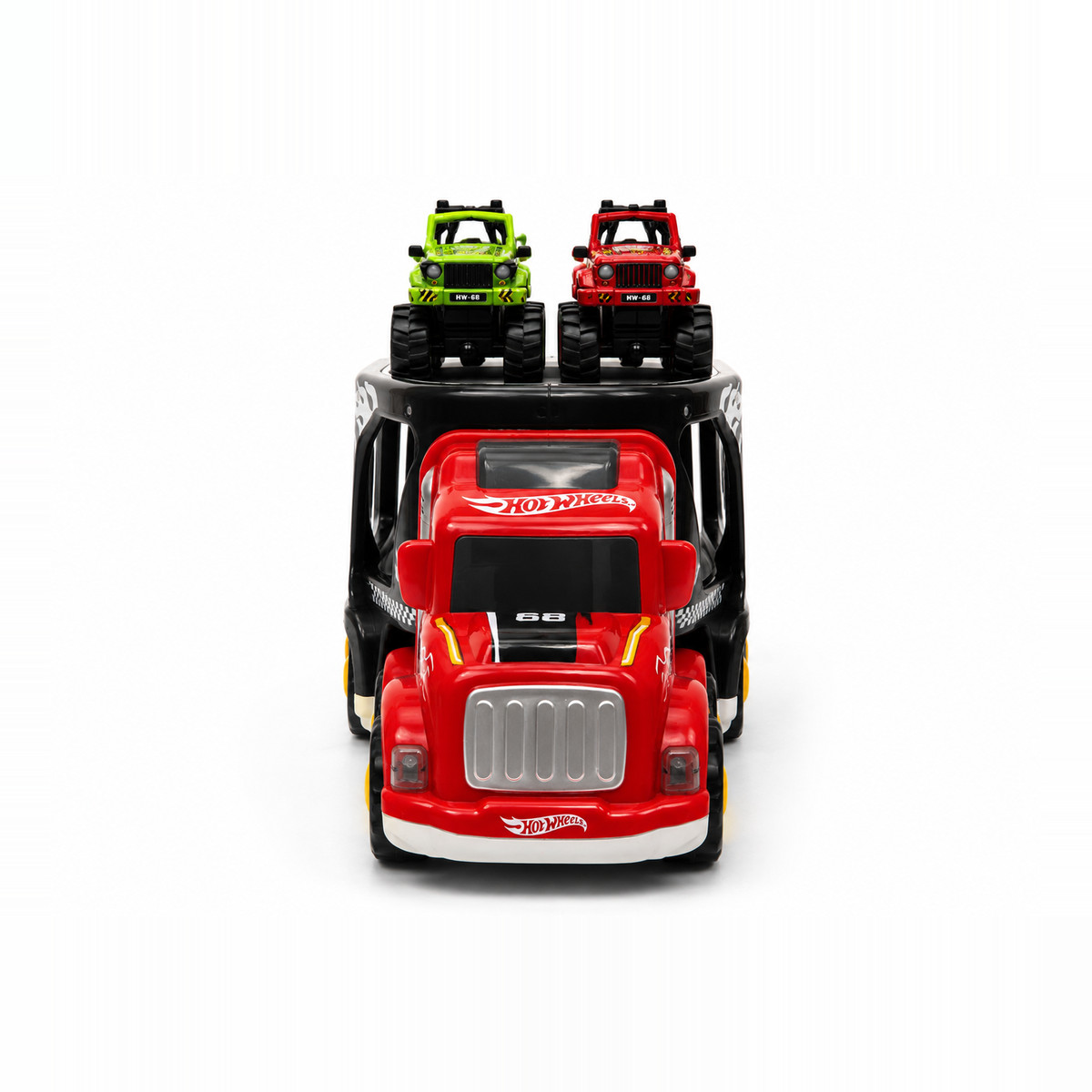 Playstan Hot Wheels Trailer Truck front view showing the cab and loaded trailer
