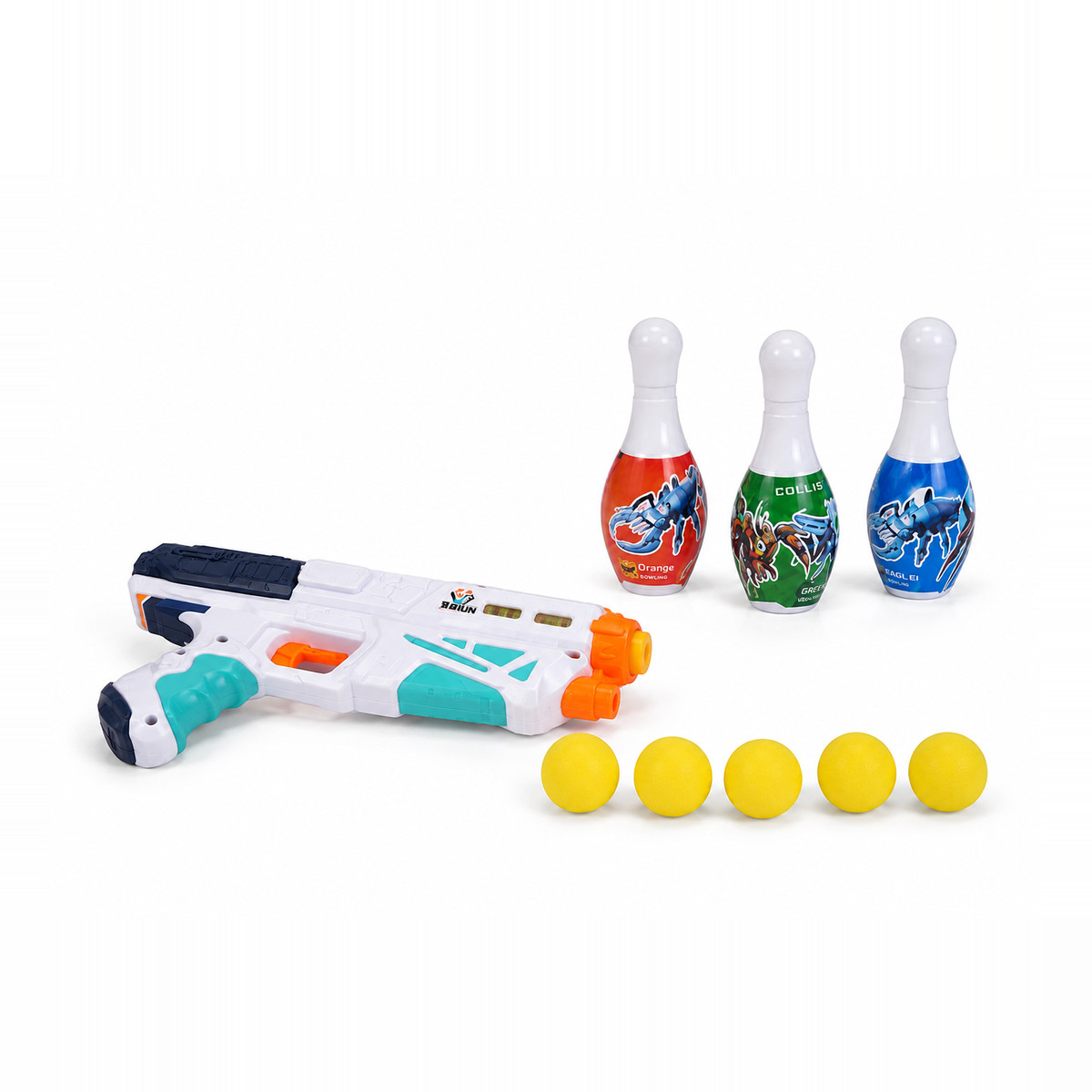 Playstan Soft Bullet Gun set laid out with pins and ammunition