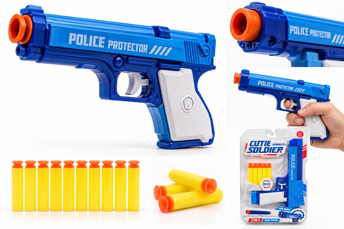 2-in-1 Foam Dart & Water Pistol — Police Protector Toy Blaster