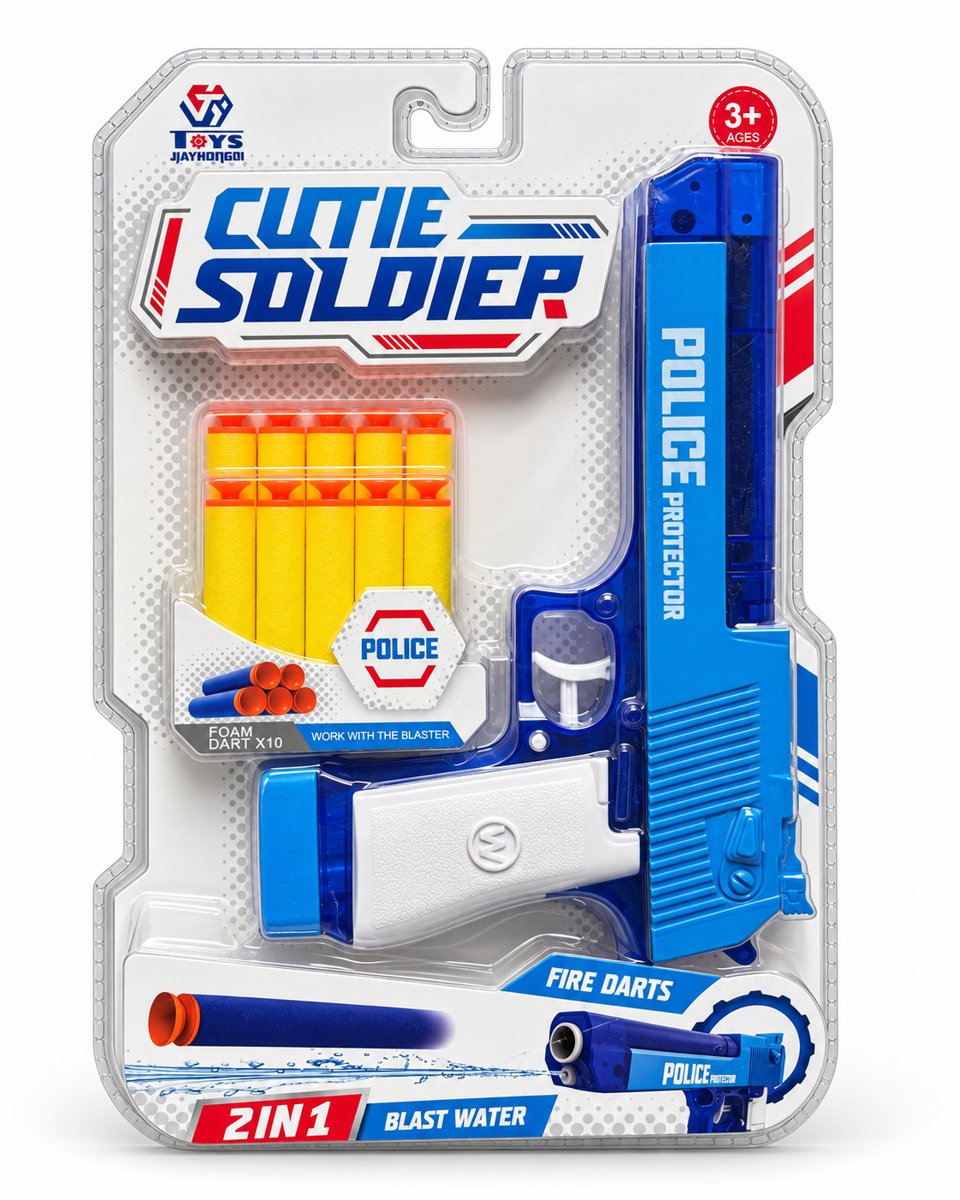 2-in-1 Foam Dart & Water Pistol — Police Protector Toy Blaster - Image 3