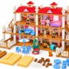 DIY Three-Storey Villa Dollhouse Building Set with Furniture and Mini Dolls