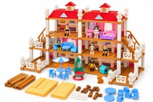 DIY Three-Storey Villa Dollhouse Building Set with Furniture and Mini Dolls