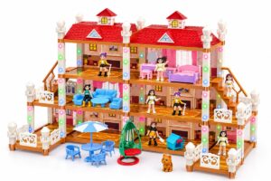 Alternative view of DIY Three-Storey Villa Dollhouse Building Set with Furniture and Mini Dolls